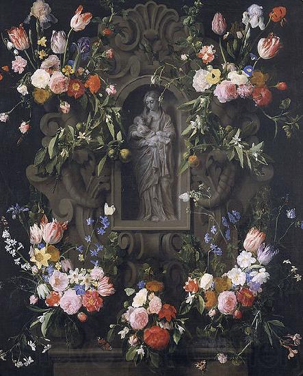 Daniel Seghers Garland of flowers with a sculpture of the Virgin Mary Germany oil painting art